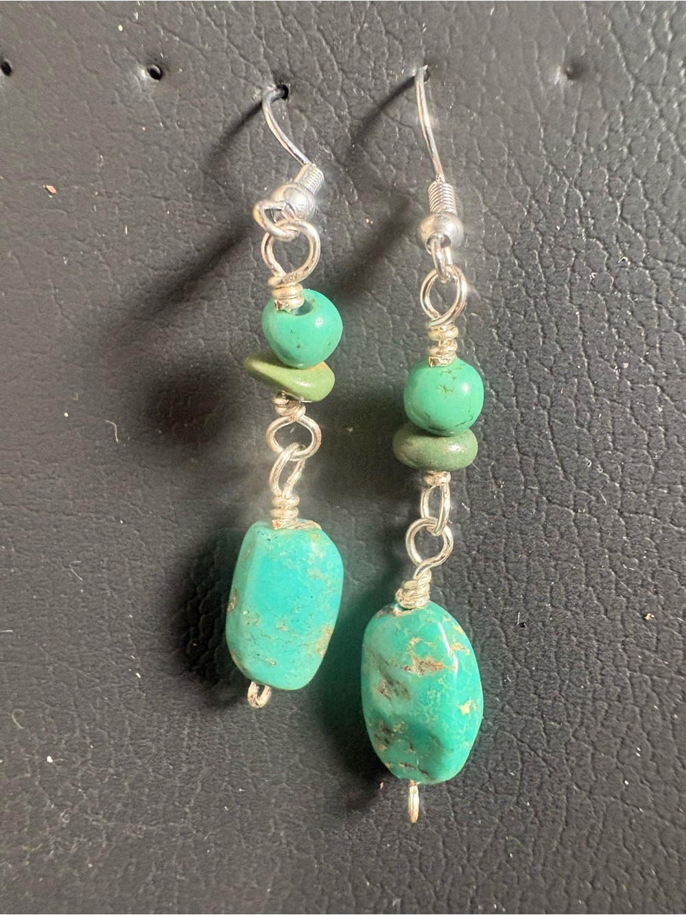 Turquoise Bead Drop Earrings - Green Turquoise Styling